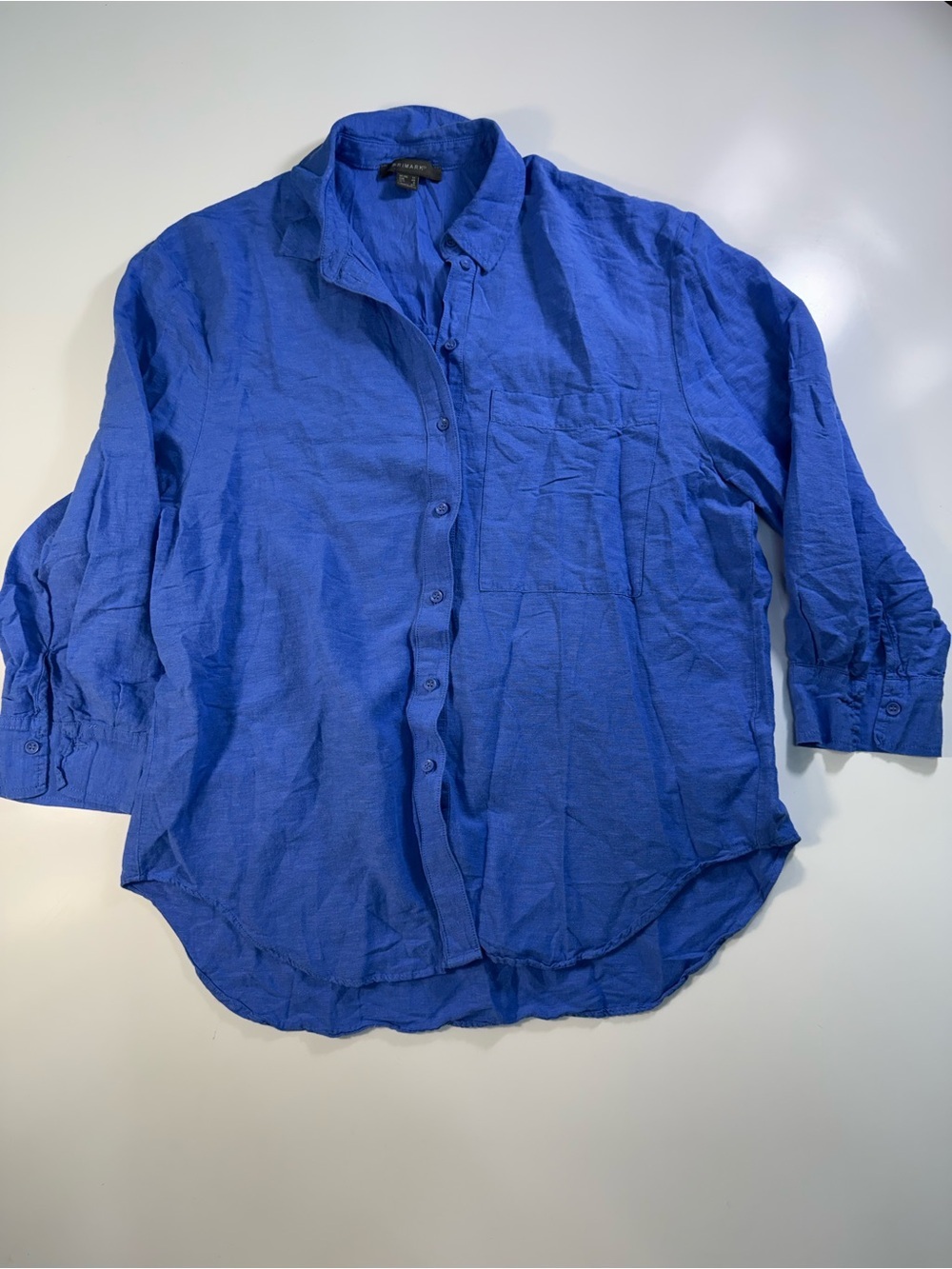 Primark Blue Button-Down Linen Blend Shirt - Picture 2 of 9